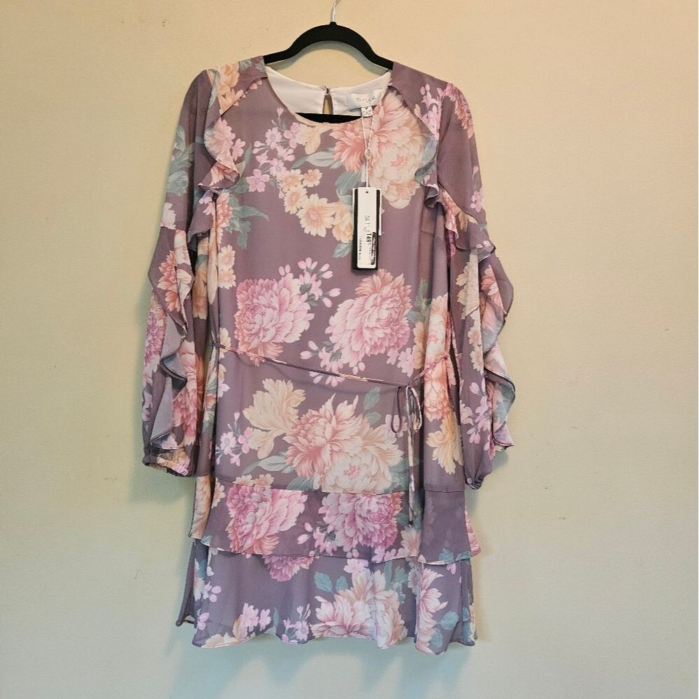 NWT SHILLA The Label Australian Utopia Mocha Flora Dress Sz M Ruffle Sheer